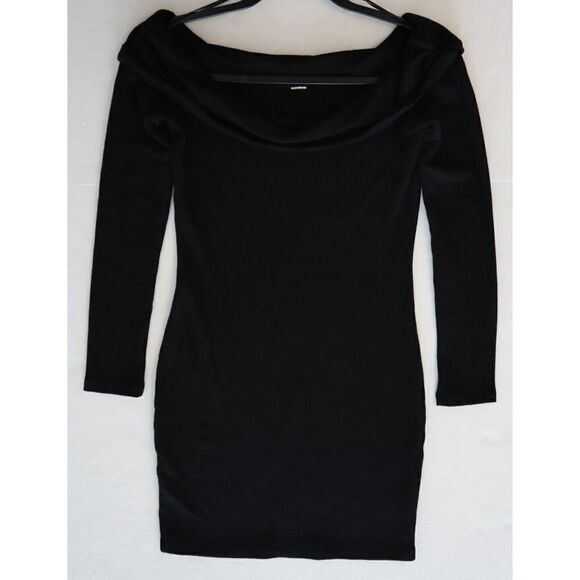 Monrow Women's Sz Small Black Off Shoulder Long Sleeve Mini Dress - Picture 6 of 8